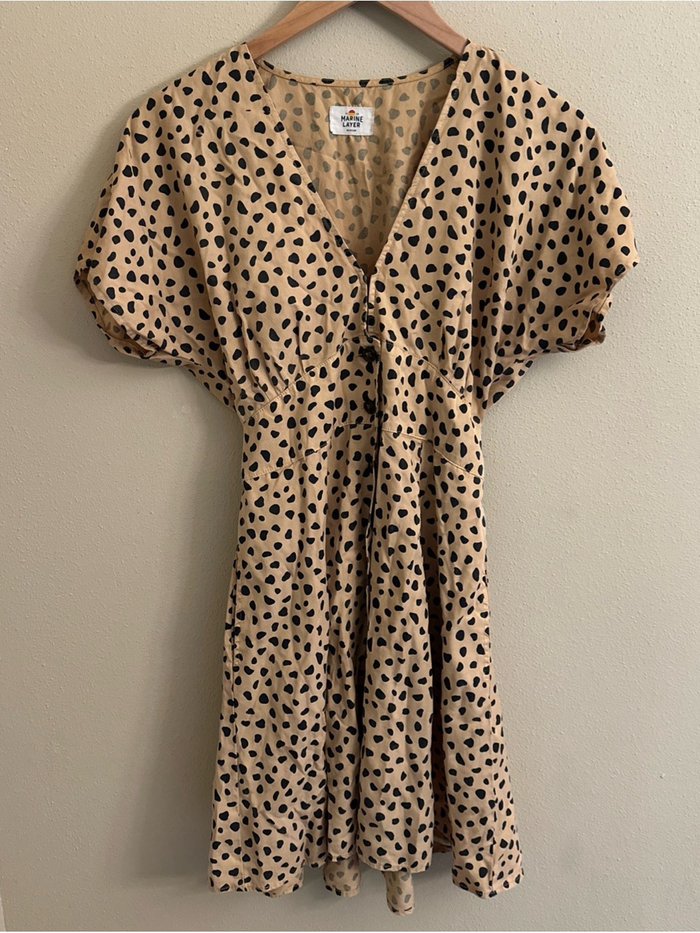 Marine Layer Beige Dress with Black Spot Print